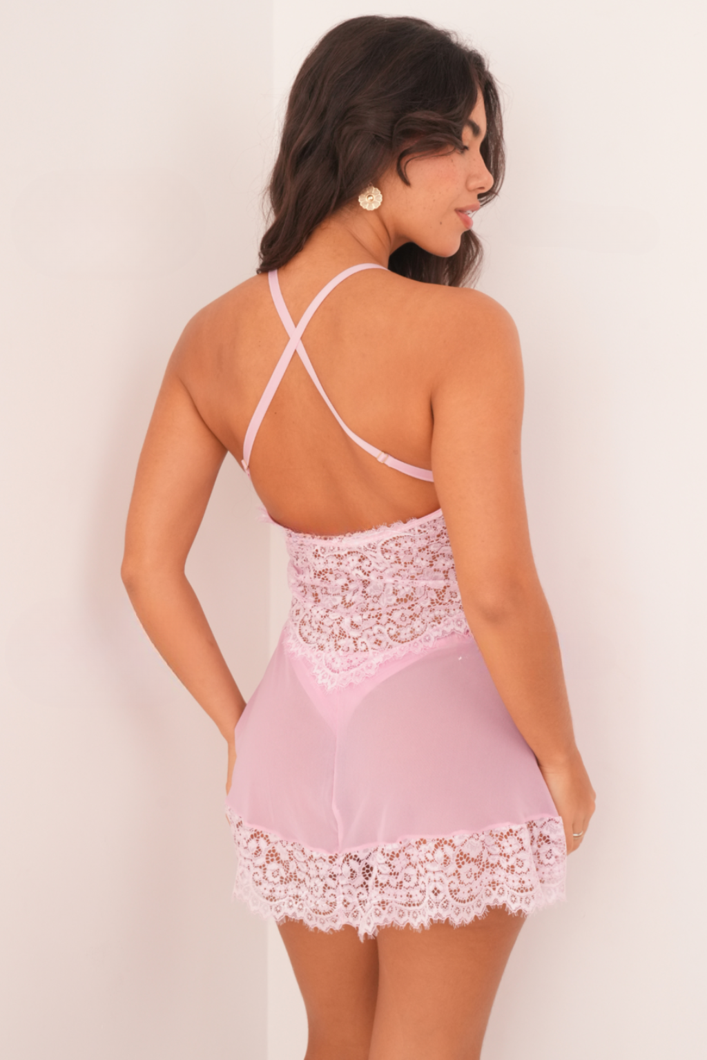Camisola Em Tule E Renda Rosa Claro | Seduction