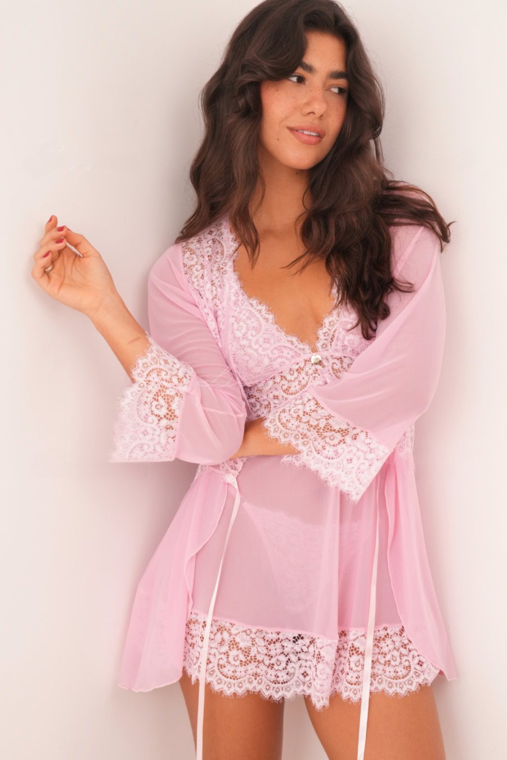 Robe Em Tule E Renda Rosa Claro | Seduction