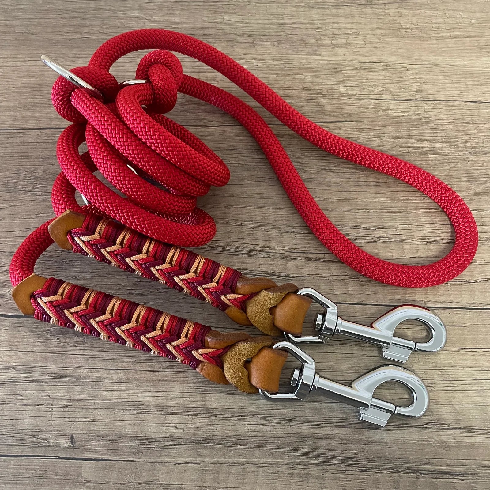 Guia de couro e corda premium | Vermelho Fogo