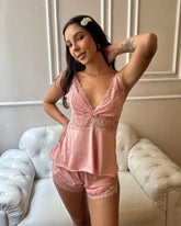 Baby Doll Rosa Balé em Poliester e Renda | Lunar