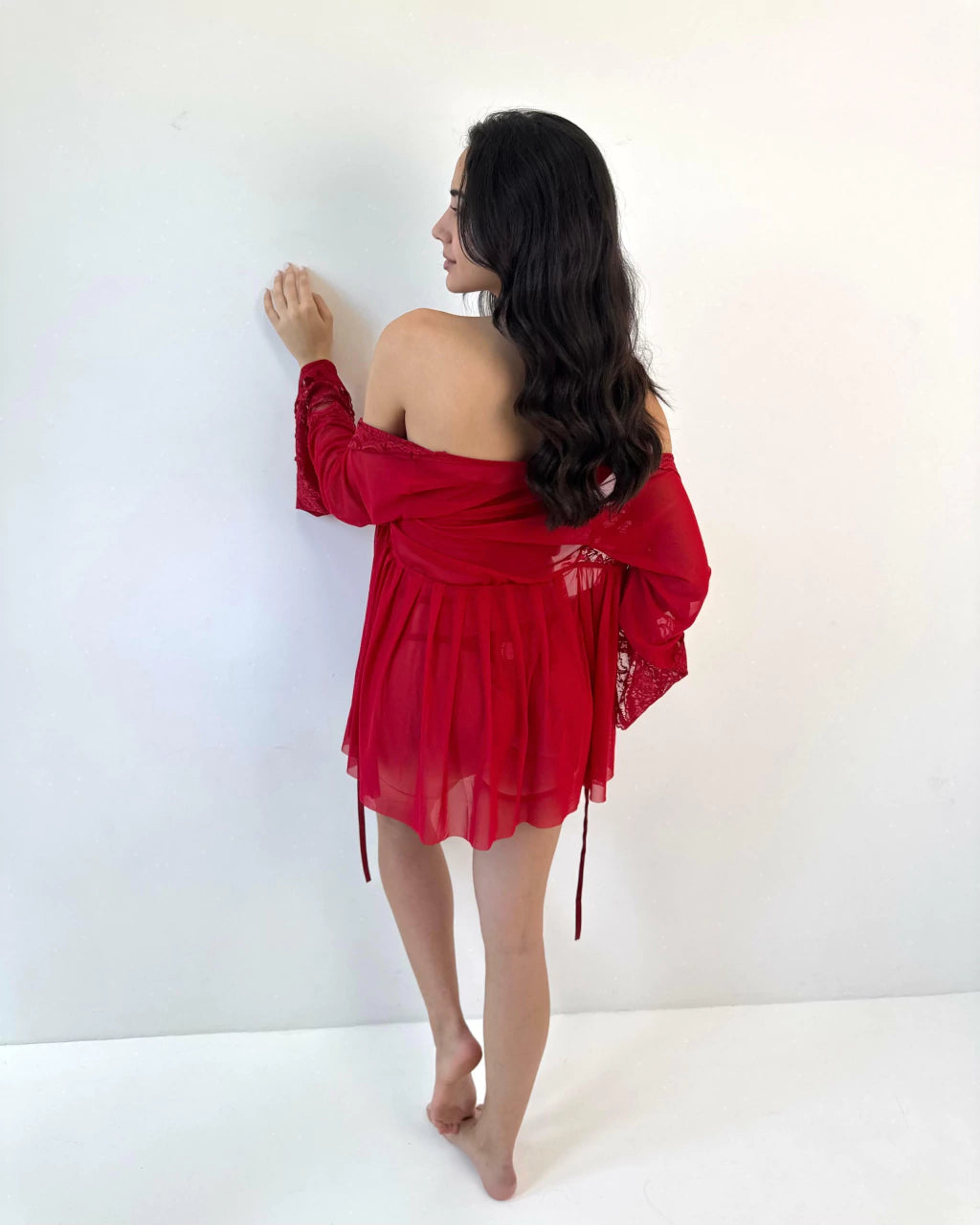 Robe Vermelho em Tule e Renda + calcinha | Hot
