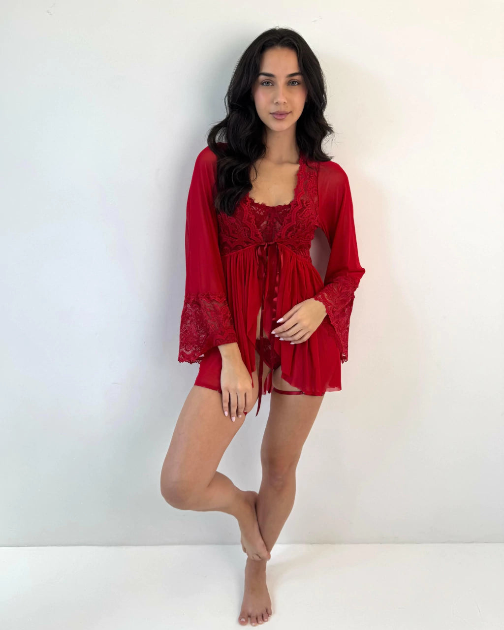 Robe Vermelho em Tule e Renda + calcinha | Hot