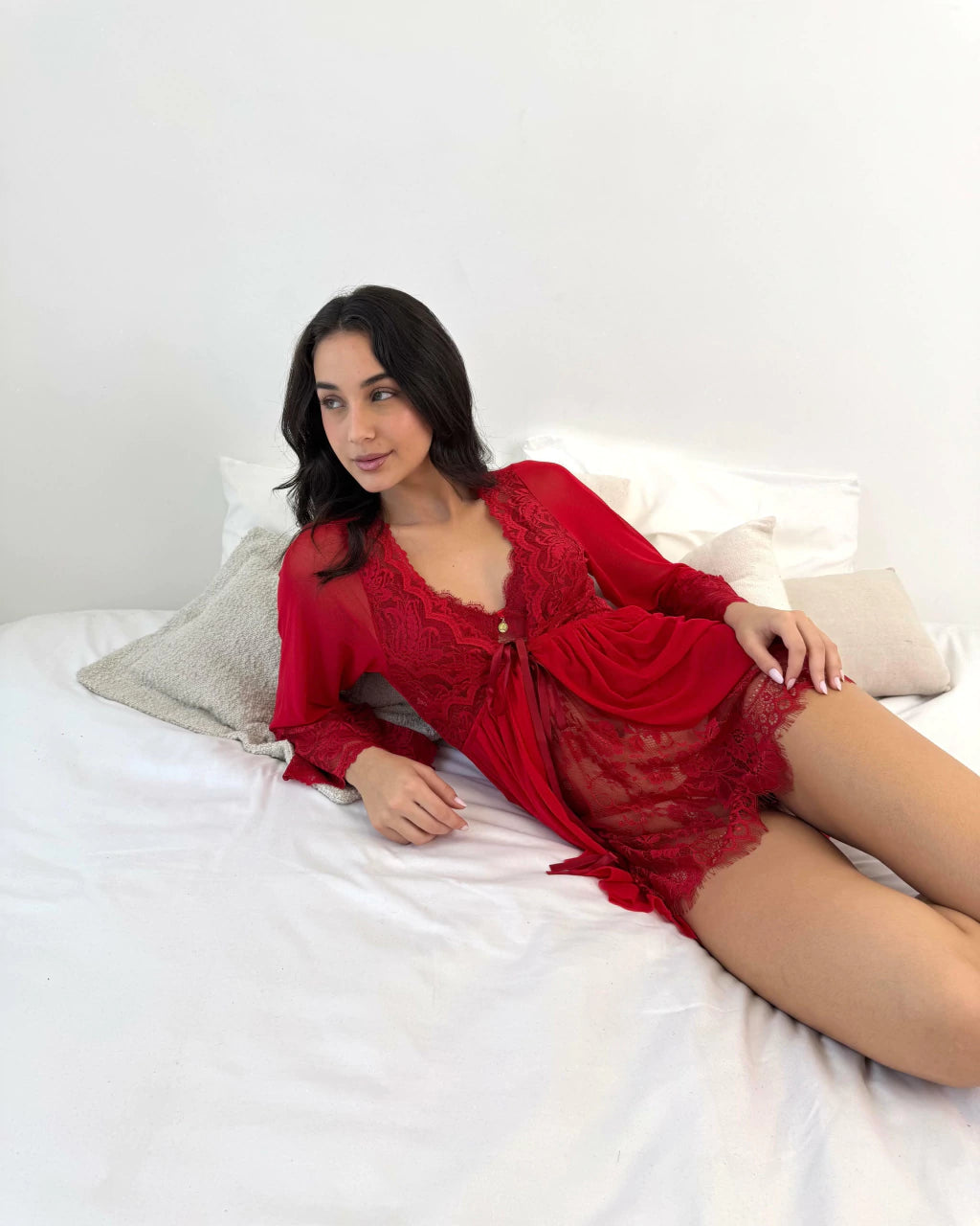 Robe Vermelho em Tule e Renda + calcinha | Hot