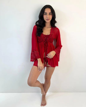Robe Vermelho em Tule e Renda + calcinha | Hot